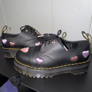 Dr. Martens 1461 Quad Heart Platform Shoes Black Leather Women’s 9
